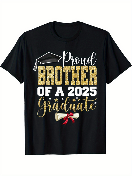 Men's Graphic T-Shirt Proud Brother Of A 2025 Graduate With Graduation Cap Diploma And Sparkling Lettering