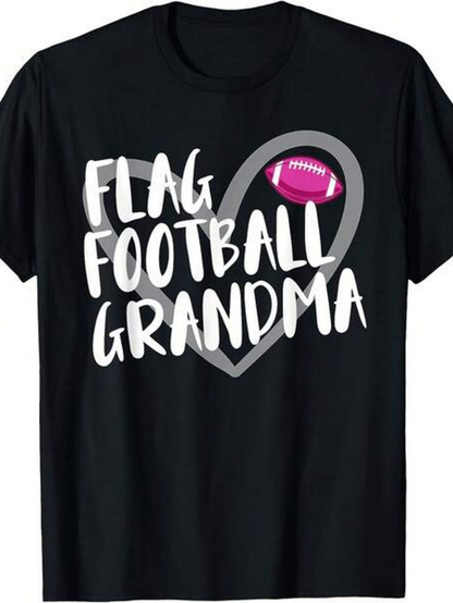 Men's Graphic T-Shirt Flag Football Grandma Heart Shaped Design With Pink Detailed Football