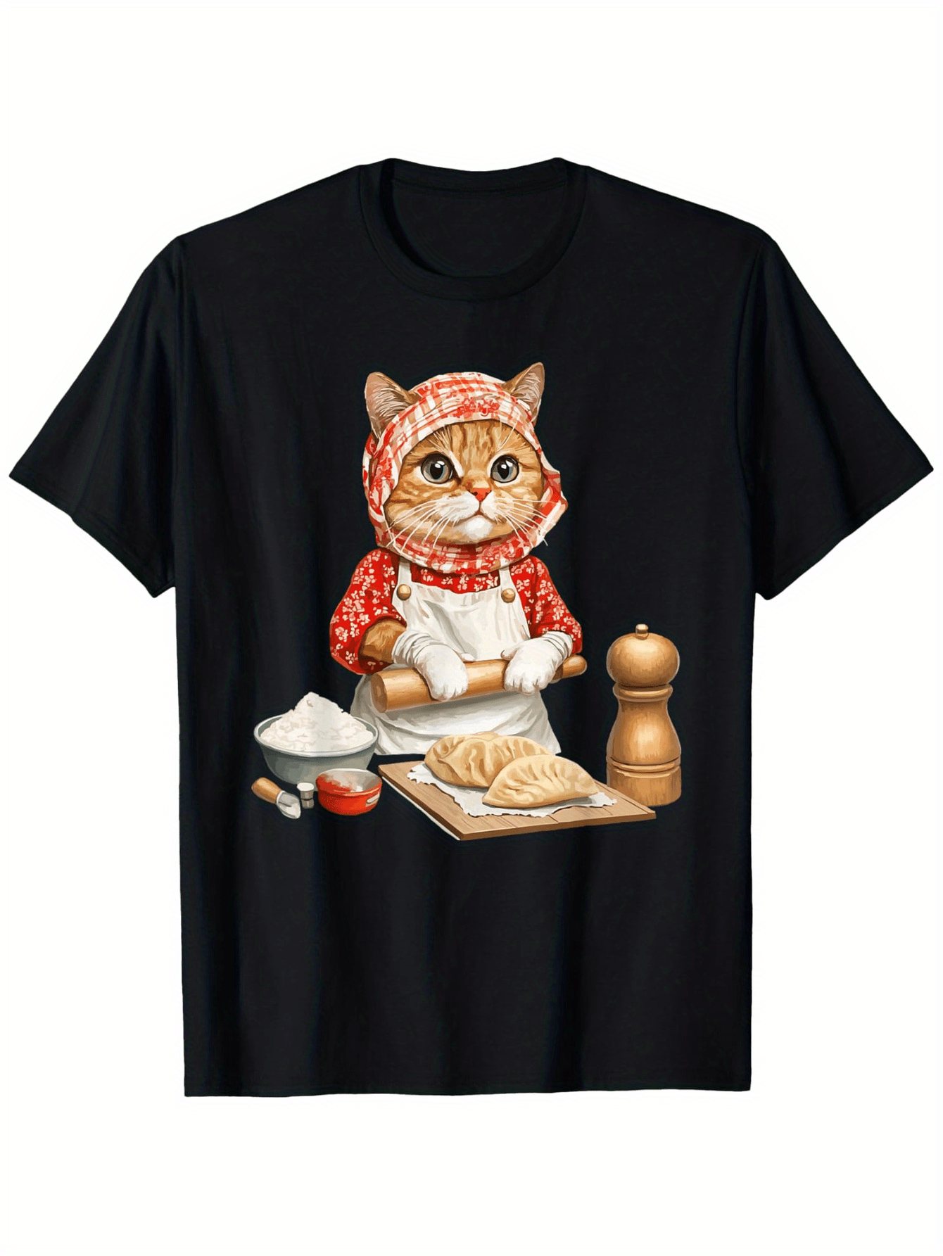 Men's Graphic T-Shirt Cozy Kitchen Scene With Whiskers And Baking Ingredients Cat