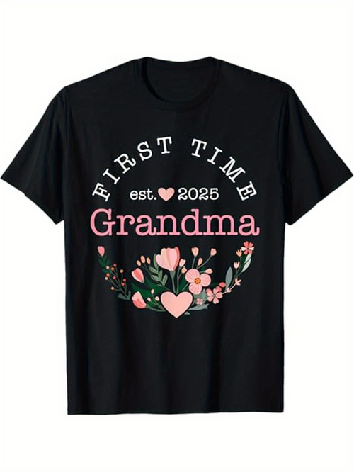 Men's Graphic T-Shirt First Time Grandma Bright Blossoms With Pink Hearts Surrounding Flower