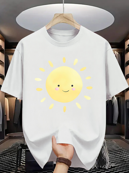 Men's Graphic T-Shirt Smiling Cartoon Face Surrounded By Gentle Yellow Rays Sun