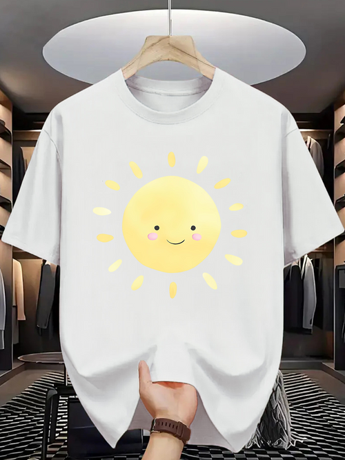 Men's Graphic T-Shirt Smiling Cartoon Face Surrounded By Gentle Yellow Rays Sun