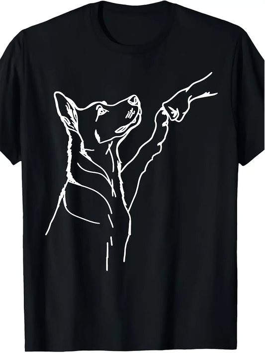 Men's Graphic T-Shirt Minimal Line Art Dog Touching Human Hand T Shirt