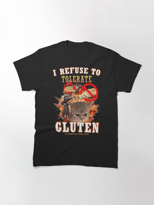 Men's Graphic T-Shirt I Refuse To Tolerate Gluten With Angry Kitten Among Bread Slice