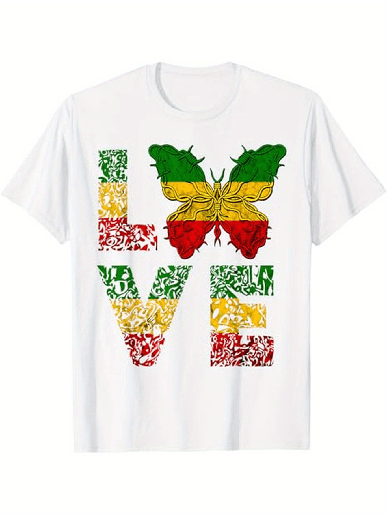 Men's Graphic T-Shirt Love Typography With Yellow Green Red Butterfly Letter Pattern