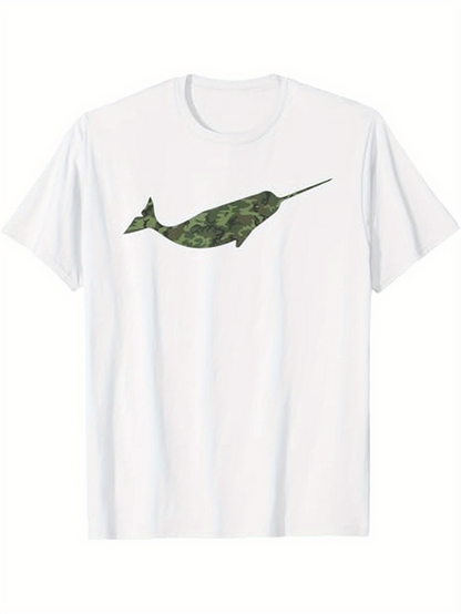 Men's Graphic T-Shirt Green Camouflage Silhouette Underwater Wild Nature Narwhal