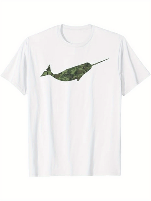 Men's Graphic T-Shirt Green Camouflage Silhouette Underwater Wild Nature Narwhal