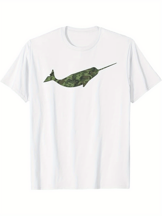 Men's Graphic T-Shirt Green Camouflage Silhouette Underwater Wild Nature Narwhal