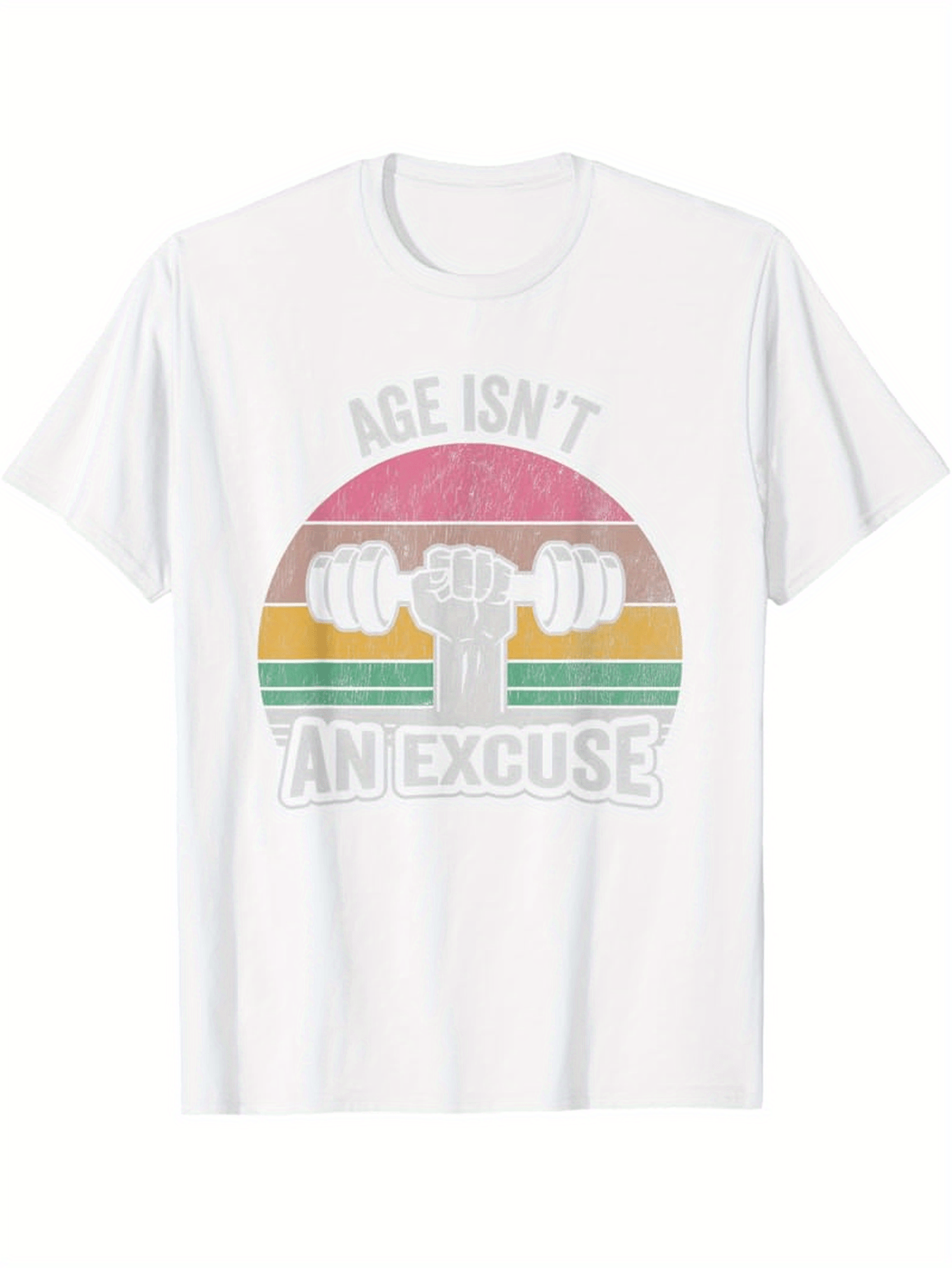 Men's Graphic T-Shirt Age Isnt An Excuse Vintage Stripes With Raised Fist And Barbell Motif