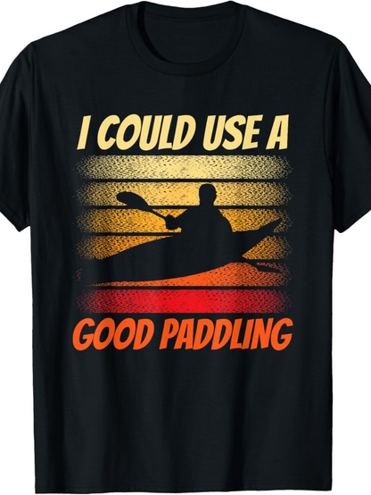 Men's Graphic T-Shirt I Could Use A Good Paddling Sunset With Silhouette Of Kayaker On Calm Water