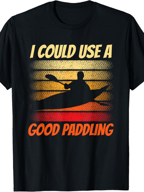 Men's Graphic T-Shirt I Could Use A Good Paddling Sunset With Silhouette Of Kayaker On Calm Water