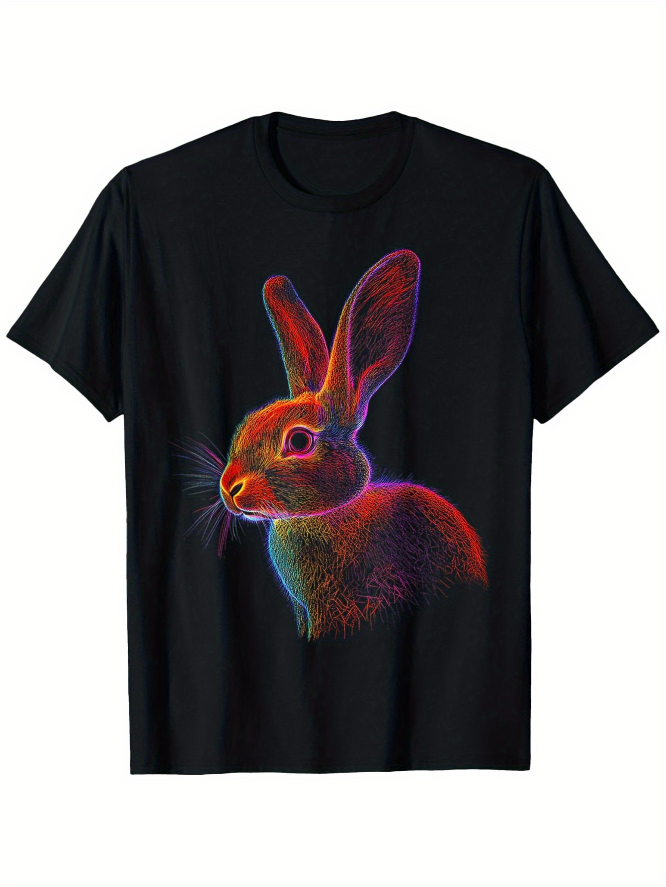 Men's Graphic T-Shirt Neon Glow Edges With Vivid Artistic Colors Featuring Rabbit