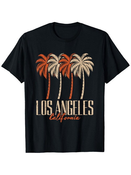 Men's Graphic T-Shirt Los Angeles California Sunset Palms And Tall Desert Palm Trees