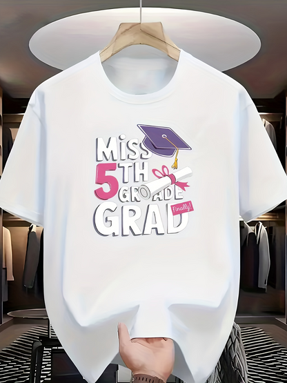 Men's Graphic T-Shirt Miss 5th Grade Graduation With Ribbon And Academic Cap