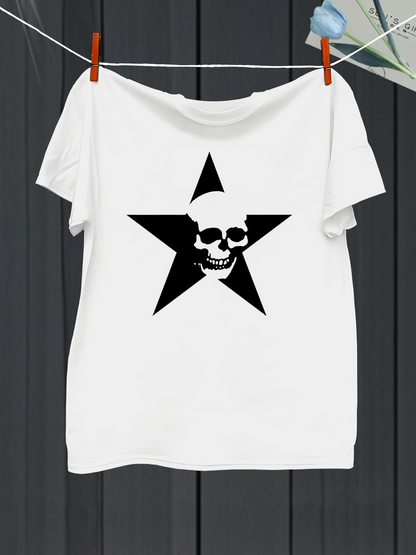 Men's Graphic T-Shirt Edgy Monochrome Skull Overlapping A Bold Black Star