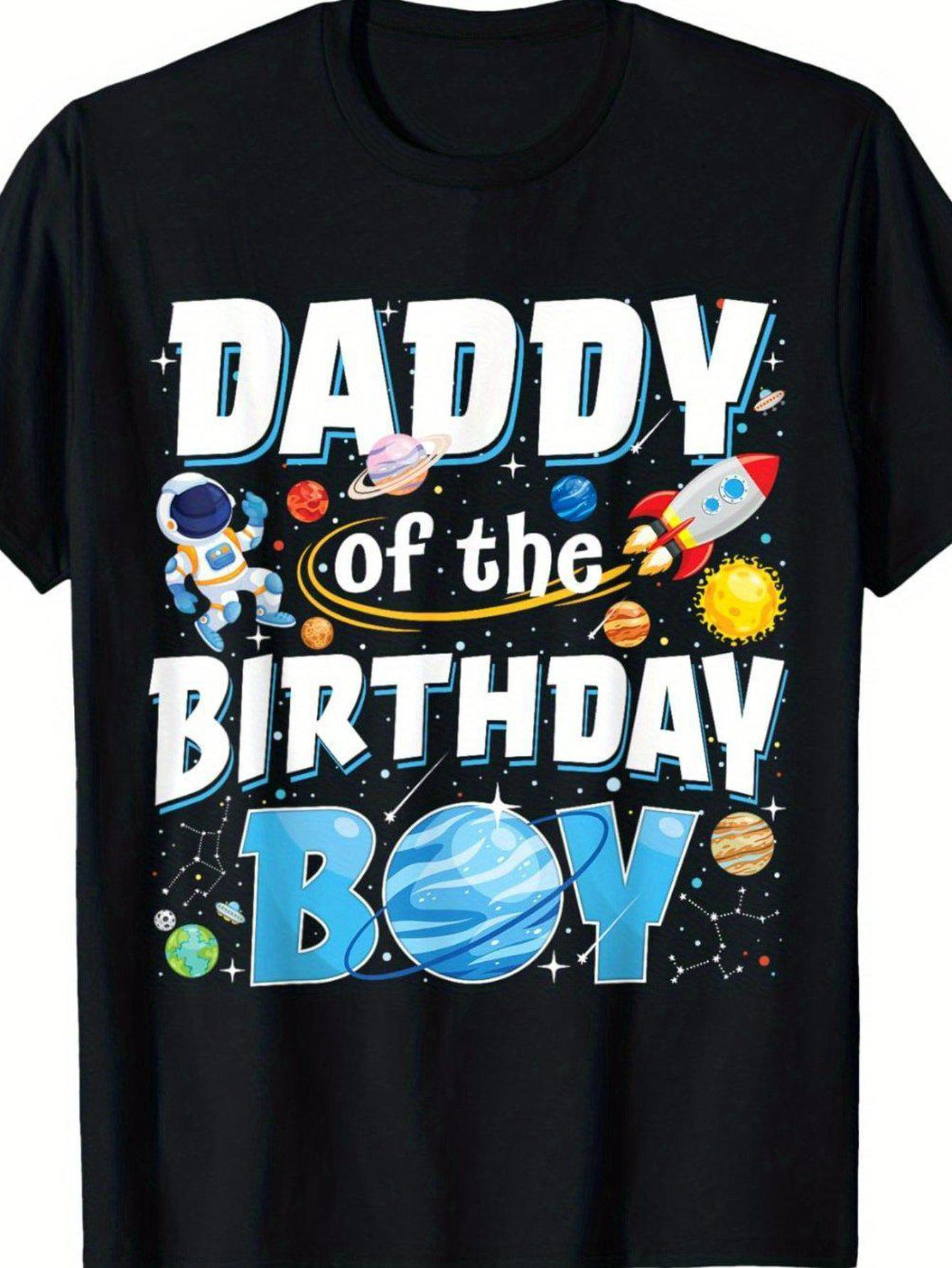 Men's Graphic T-Shirt Daddy Of The Birthday Boy With Planets And Astronauts In Outer Space