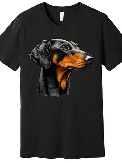 Men's Graphic T-Shirt Elegant Shiny Black Brown Portrait Of Loyal Doberman Dog
