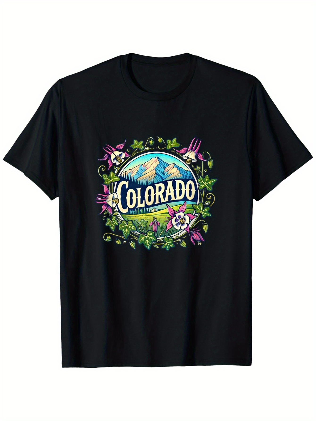 Men's Graphic T-Shirt Colorado Blooming Wildflowers Under Majestic Mountain Sky Landscape Scene