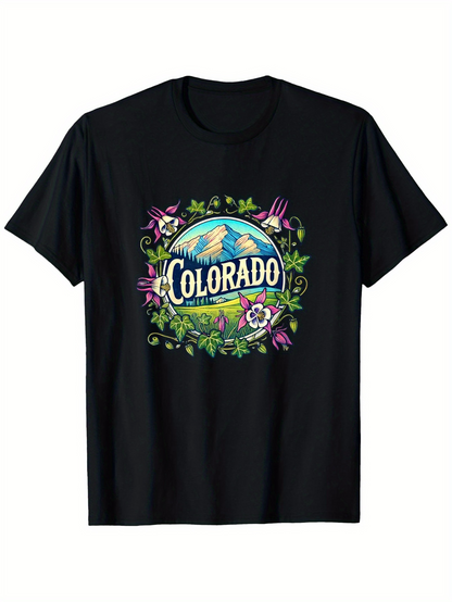 Men's Graphic T-Shirt Colorado Blooming Wildflowers Under Majestic Mountain Sky Landscape Scene