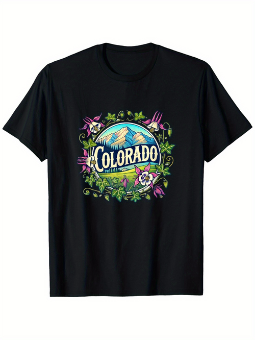 Men's Graphic T-Shirt Colorado Blooming Wildflowers Under Majestic Mountain Sky Landscape Scene