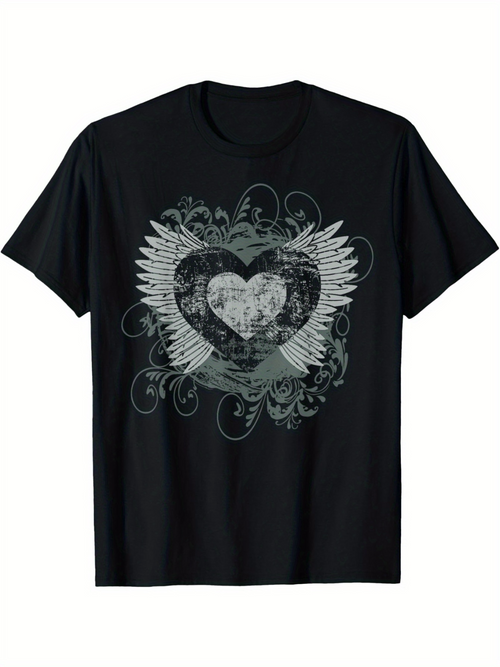 Men's Graphic T-Shirt Ornate Flourishes With Wings Wrapped Around Heart
