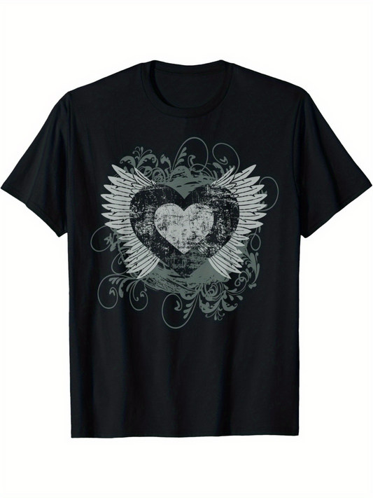Men's Graphic T-Shirt Ornate Flourishes With Wings Wrapped Around Heart