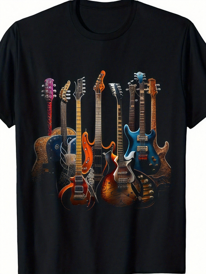 Men's Graphic T-Shirt Electric Guitar Designs With Colorful Reflections And Lighting Effects Guitar