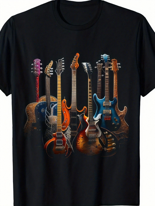 Men's Graphic T-Shirt Electric Guitar Designs With Colorful Reflections And Lighting Effects Guitar