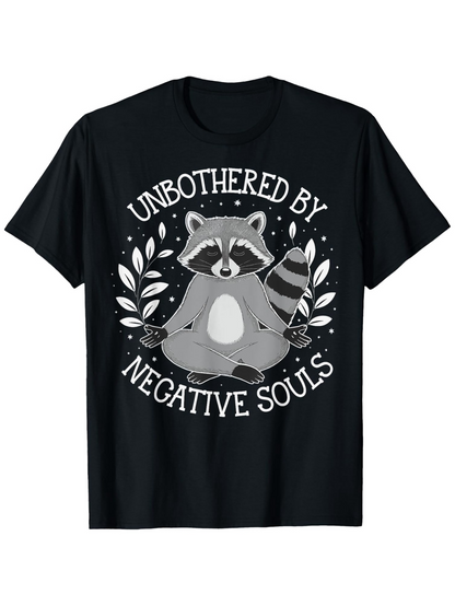 Men's Graphic T-Shirt Unbothered By Negative Souls Peaceful Leaves And Meditative Zen Raccoon