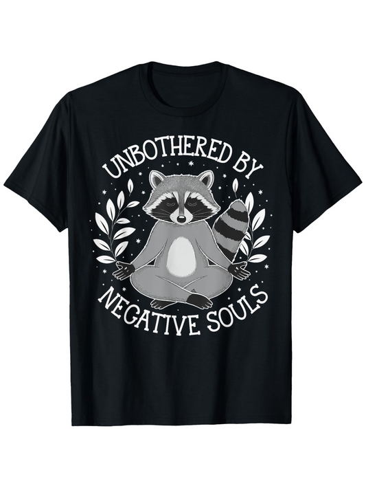 Men's Graphic T-Shirt Unbothered By Negative Souls Peaceful Leaves And Meditative Zen Raccoon