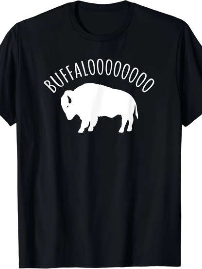 Men's Graphic T-Shirt Buffaloooooooooo With Playful Silhouette Centered On Plain Shirt Buffalo