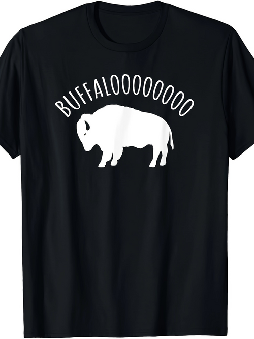 Men's Graphic T-Shirt Buffaloooooooooo With Playful Silhouette Centered On Plain Shirt Buffalo