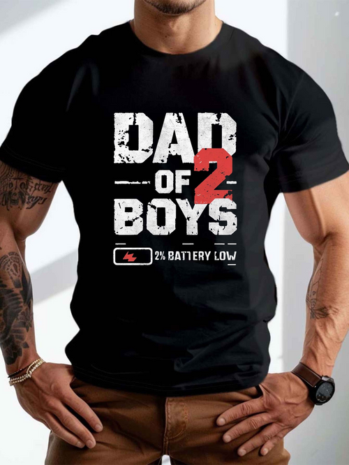 Men's Graphic T-Shirt Dad Of Two Boys With Low Battery Icon Wearing T Shirt