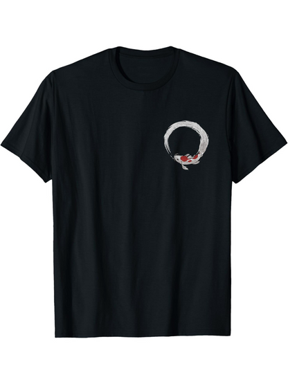 Men's Graphic T-Shirt Hand Painted Ink Style Circle With Small Red Accents Embracing Minimalist Brushstroke Ring