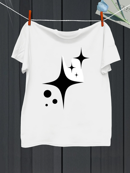 Men's Graphic T-Shirt Minimalist Star Shapes With Abstract Black Sparkles Pattern