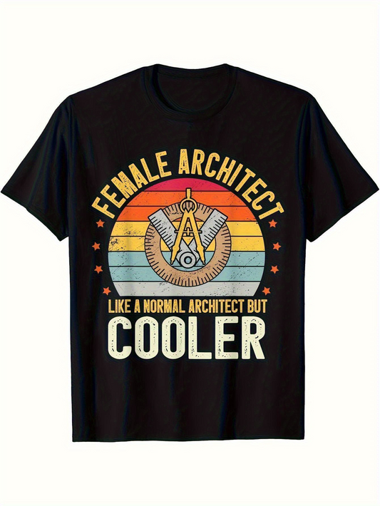 Men's Graphic T-Shirt Female Architect Like A Normal Architect But Cooler Retro Rainbow Graphic With Geometric Eagle Emblem