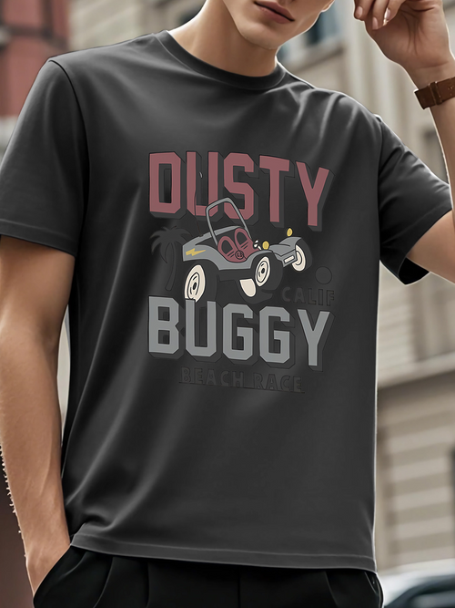 Men's Graphic T-Shirt Dusty Buggy With Stylized Wheels Racing Over Sand Dune Buggy