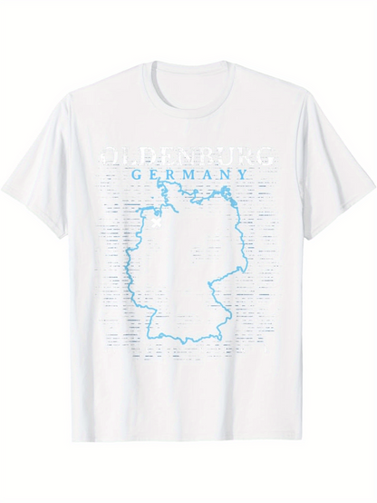 Men's Graphic T-Shirt Germany City Names And Outline Map Surrounded By Landmarks Country