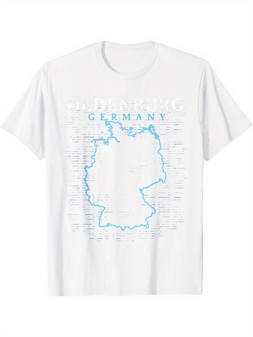 Men's Graphic T-Shirt Germany City Names And Outline Map Surrounded By Landmarks Country