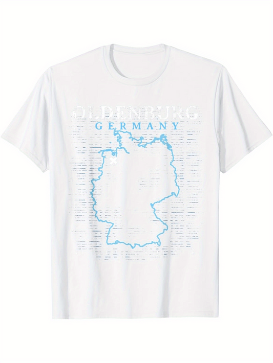 Men's Graphic T-Shirt Germany City Names And Outline Map Surrounded By Landmarks Country