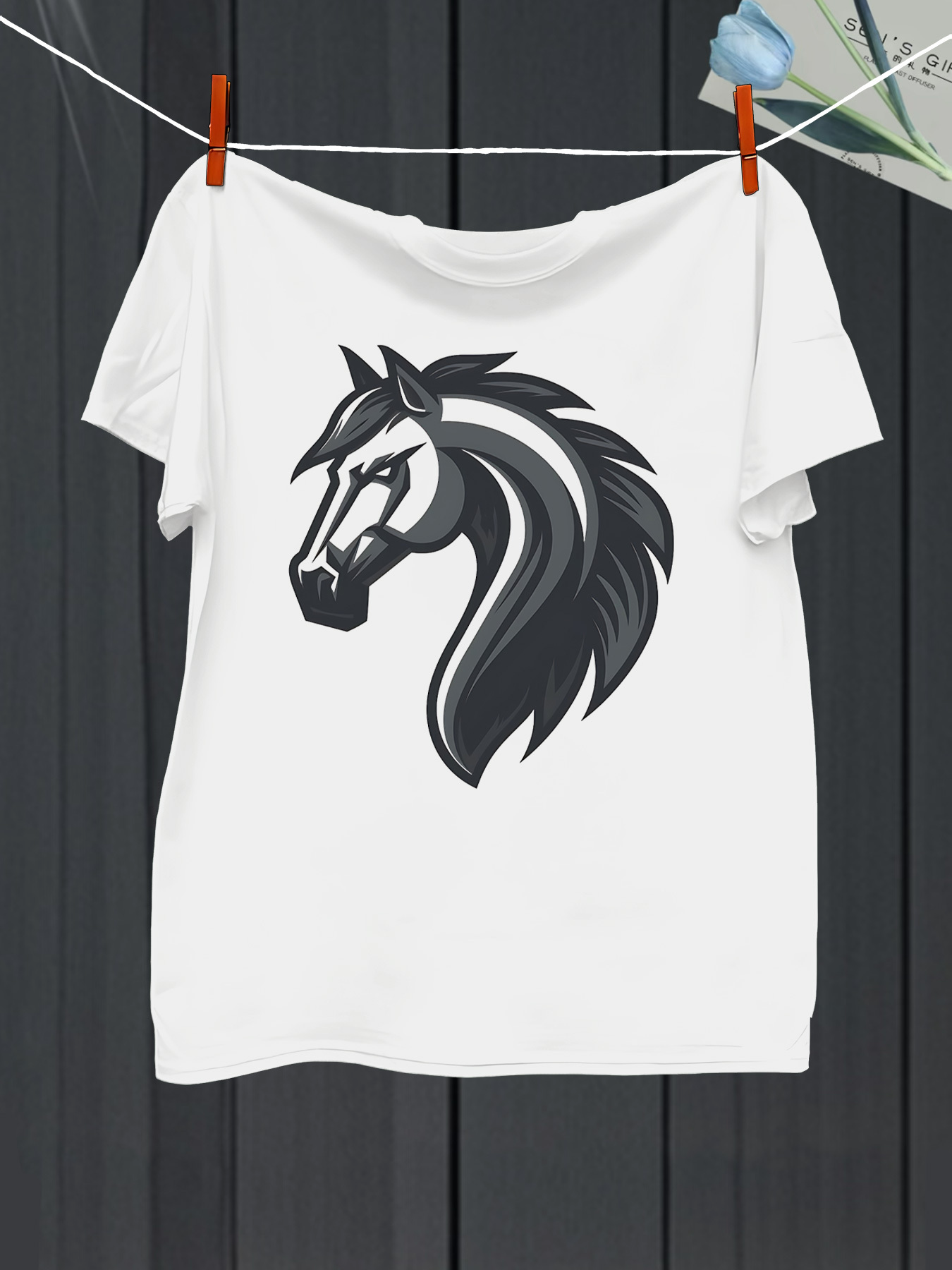 Men's Graphic T-Shirt Dynamic Thick Black Brush Strokes Forming Majestic Horse Head