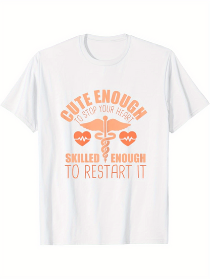 Men's Graphic T-Shirt Cute Enough With Playful Orange Heartbeat Among Simple Medical Symbol T Shirt