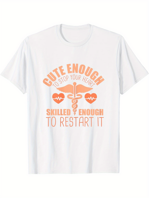 Men's Graphic T-Shirt Cute Enough With Playful Orange Heartbeat Among Simple Medical Symbol T Shirt