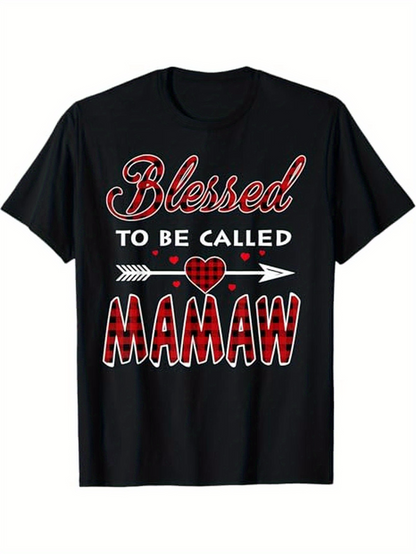 Men's Graphic T-Shirt Blessed To Be Called Mamaw With Heart Arrow Plaid Pattern Lettering Shirt