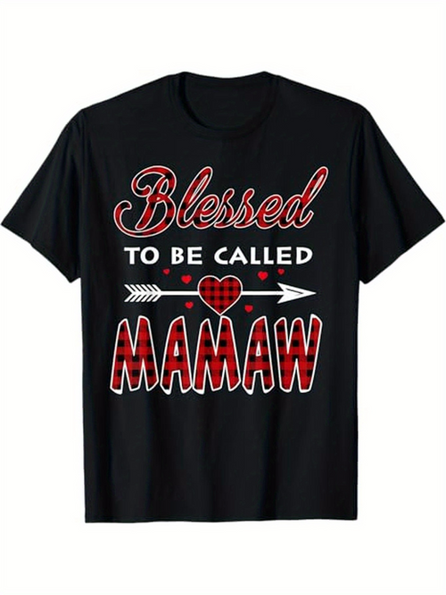 Men's Graphic T-Shirt Blessed To Be Called Mamaw With Heart Arrow Plaid Pattern Lettering Shirt