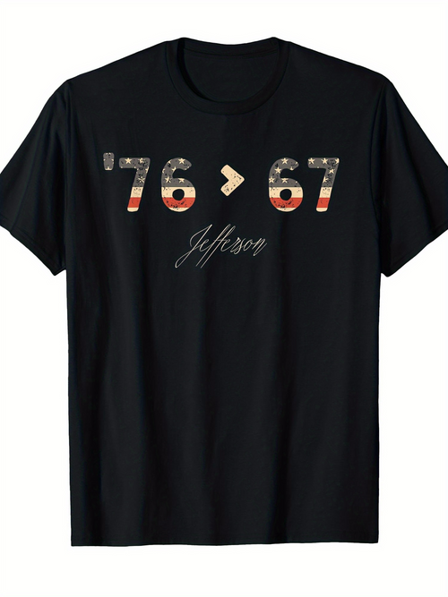Men's Graphic T-Shirt Seventysix Greater Than Sixtyseven Jefferson With American Flag Pattern Number