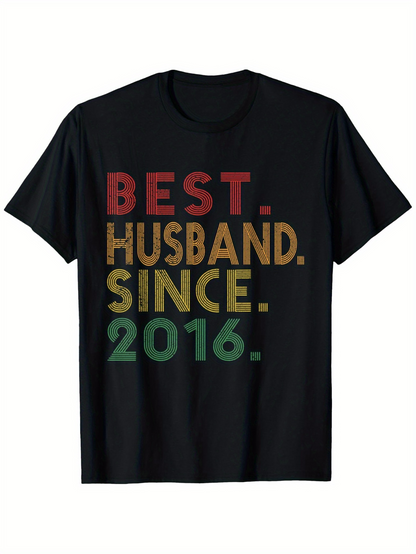 Men's Graphic T-Shirt Best Husband Since 2016 Retro Colored Block Letters On Black Shirt