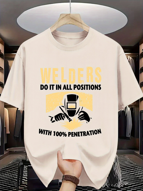 Men's Graphic T-Shirt Welders Working In All Positions Under Bright Yellow Graphic Helmet