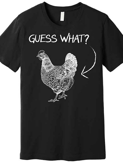 Men's Graphic T-Shirt Guess What Vintage Hand Drawn Bird With Question Arrow Chicken