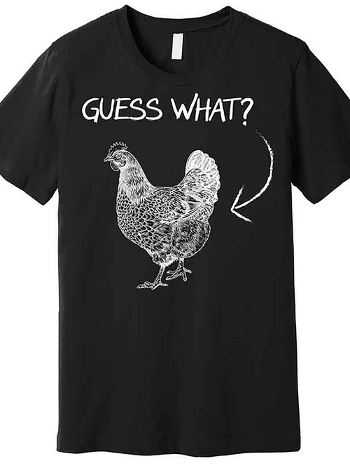 Men's Graphic T-Shirt Guess What Vintage Hand Drawn Bird With Question Arrow Chicken